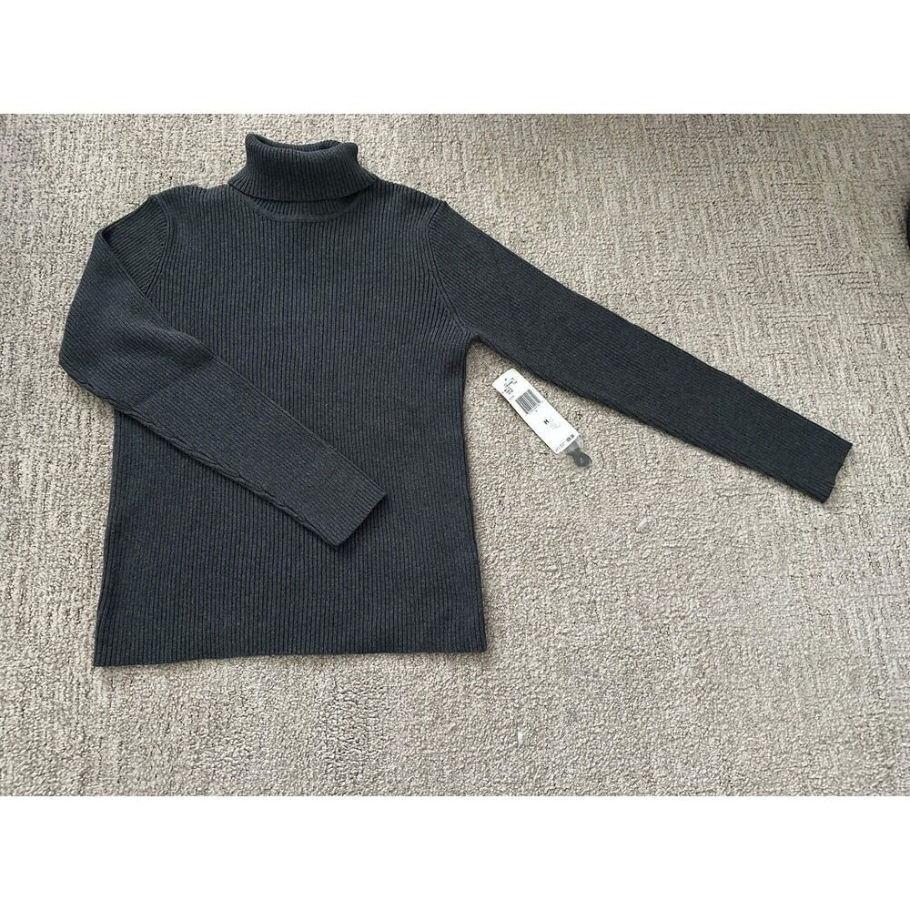 Jones New York Sport Ribbed Turtleneck Sweater NWT Gray Cotton Size M - Picture 7 of 7